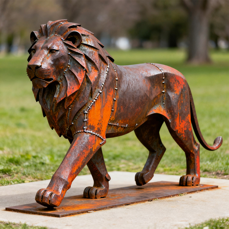 Tempestas Steel Welded-Panel Lion Animal Sculpture