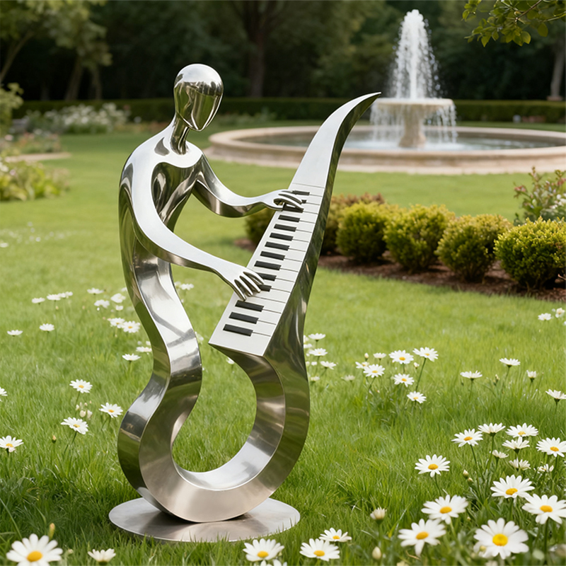Stainless Steel Piano Player Sculpture