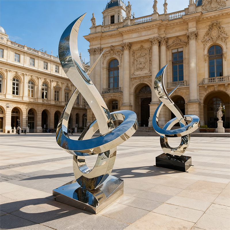 Blue & Silver Streamlined Metal Sculpture