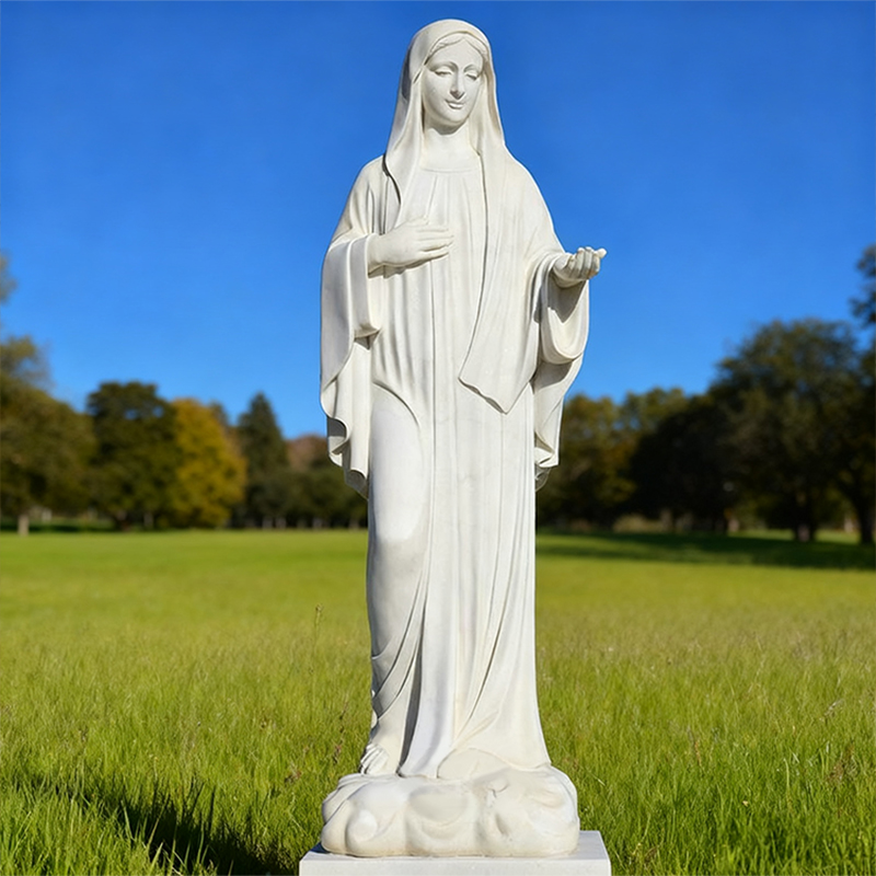 Virgin Mary-Themed White Marble Human Sculpture standing Statue