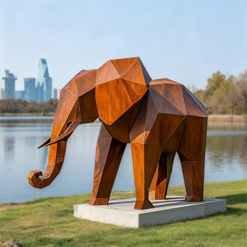Tempestas Steel Faceted Geometrica Elephant Animal Sculptura