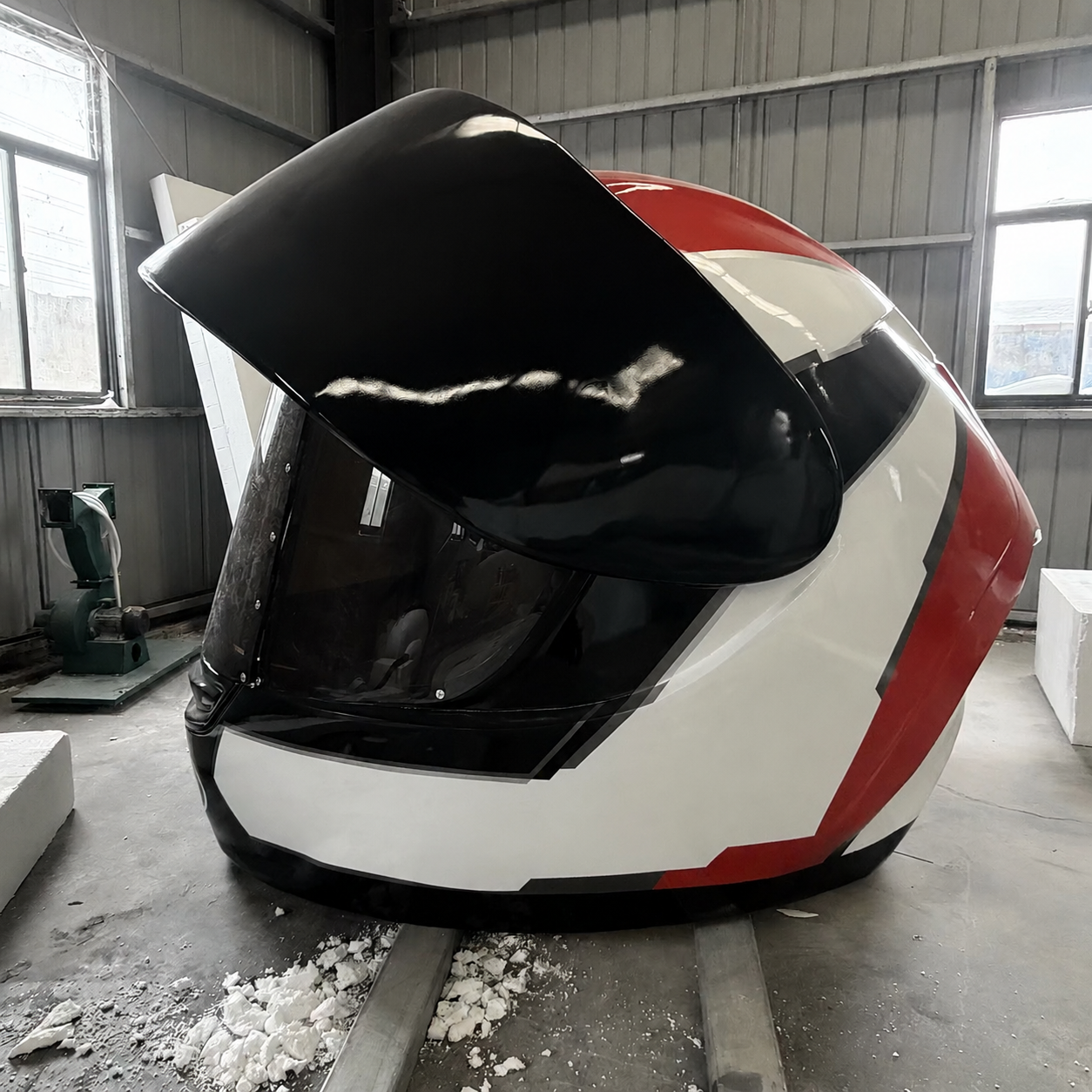 Quomodo est Giant Resin Motorcycle Galea Sculptura facta — et quis eas facit in Scala?